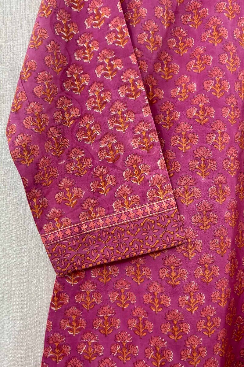 Purple Hand Block-Printed Cotton Top