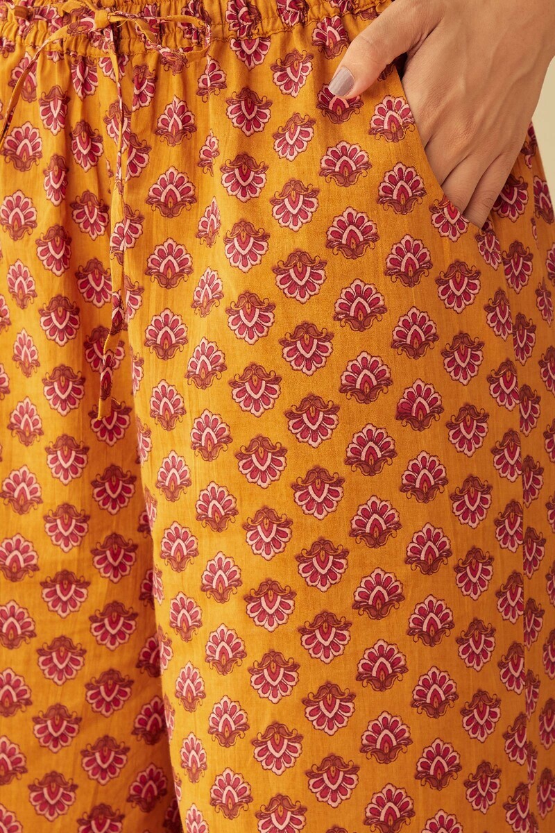 Mustard Hand Printed Cotton Farsi