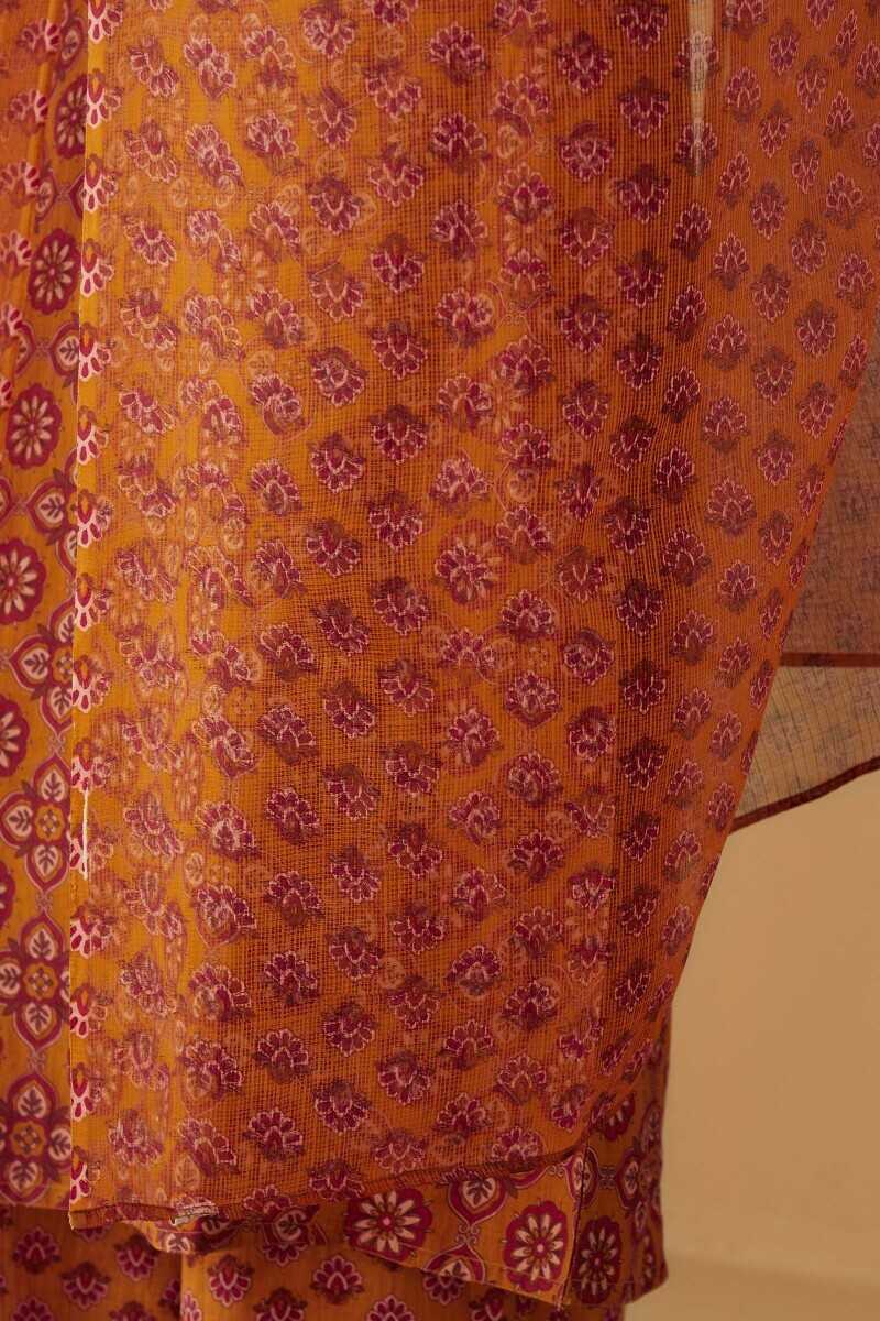 Mustard Hand Printed Kota Dupatta