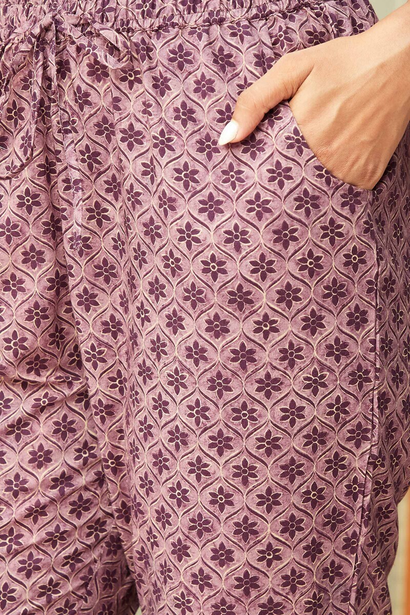 Purple Printed Cotton Narrow Pants