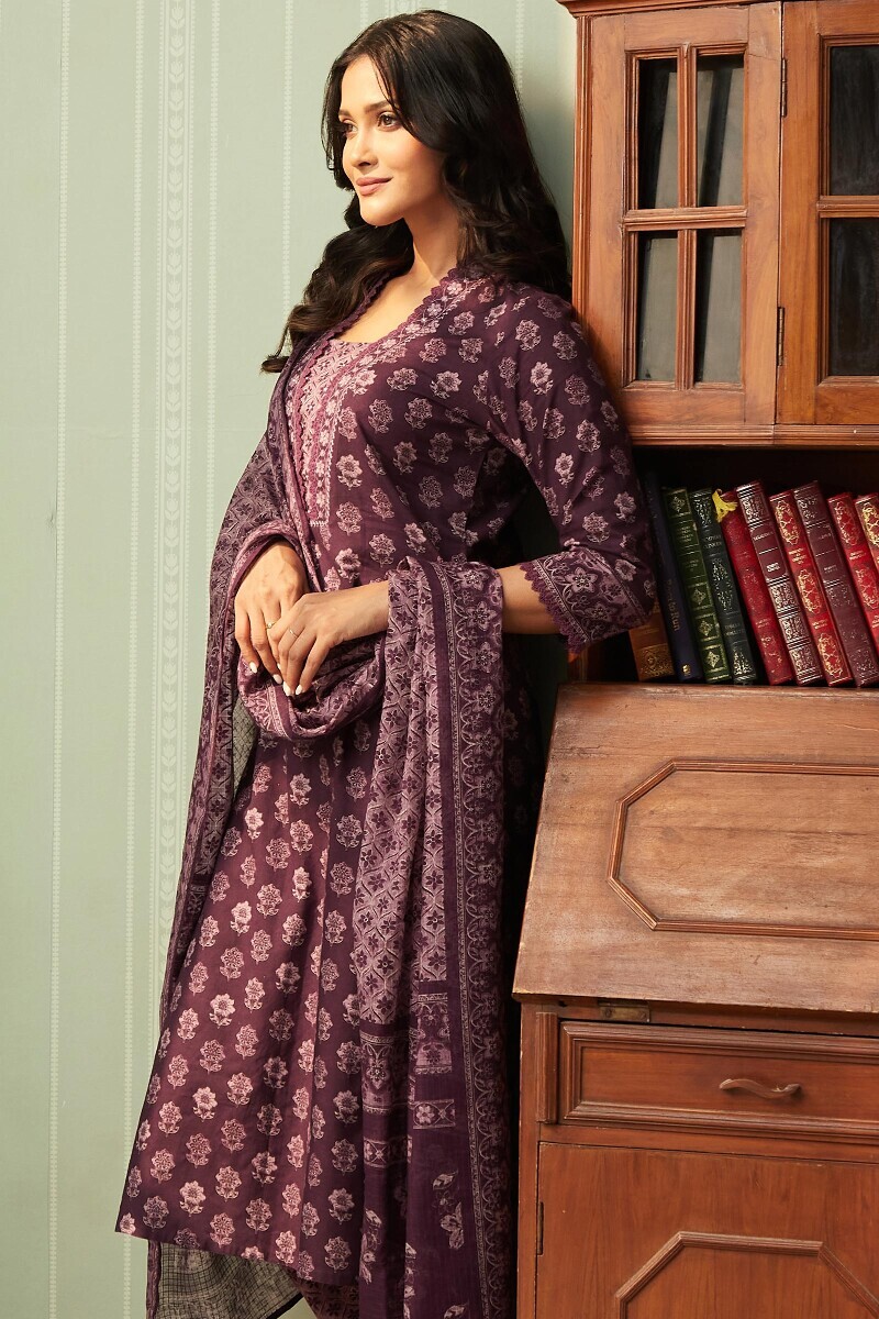 Purple Printed Kota Dupatta