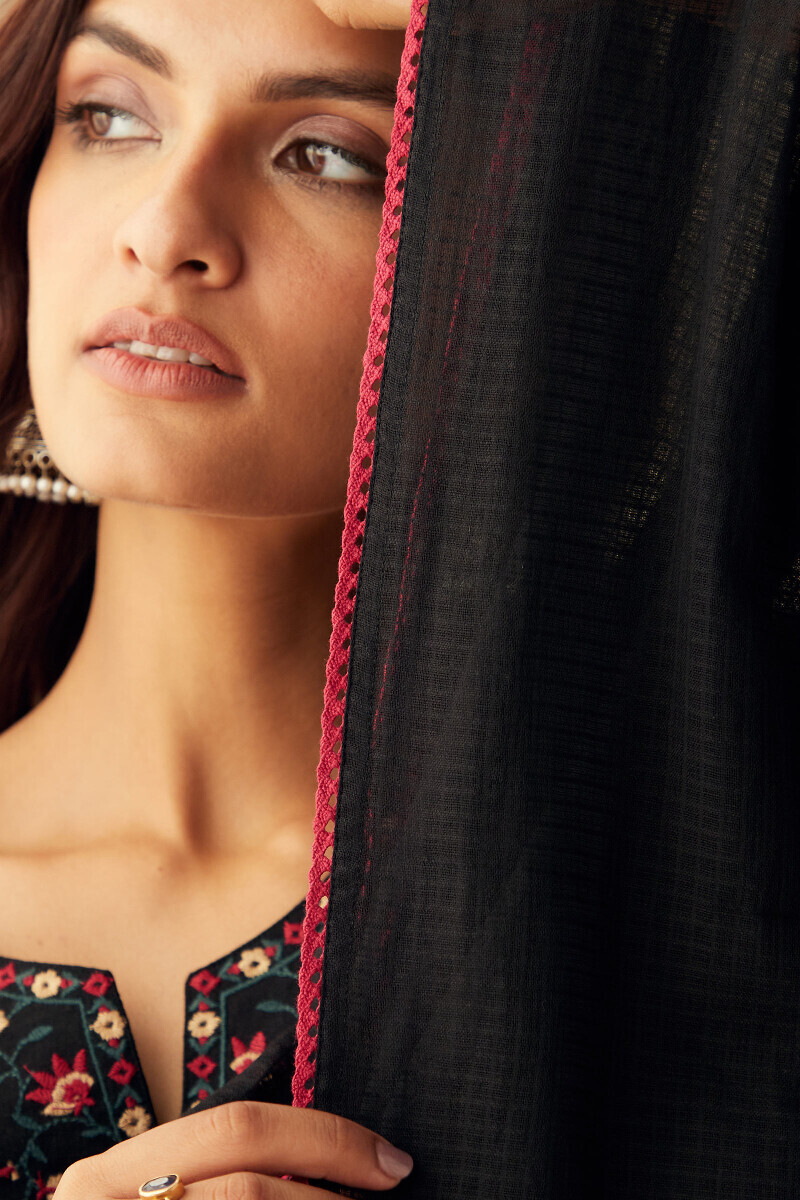 Black Handcrafted Kota Dupatta