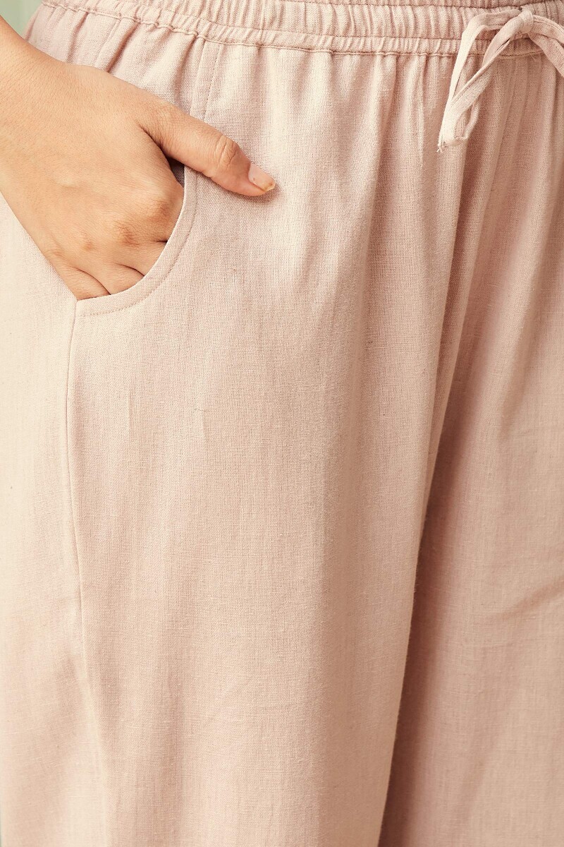 Pink Handcrafted Cotton Flax Narrow Pants