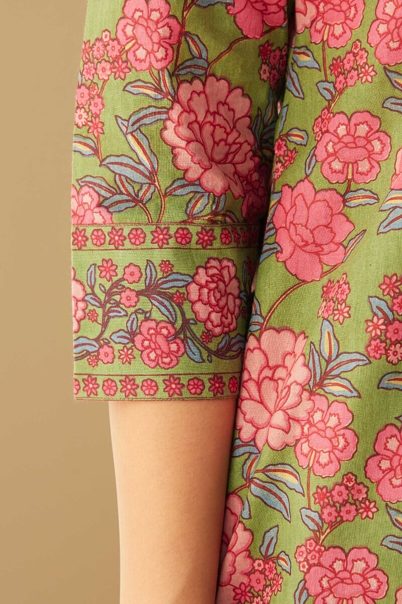 Green Hand Printed Cotton Loungewear Set