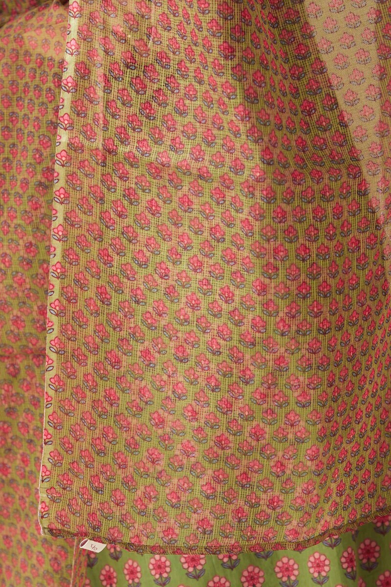 Green Hand Printed Kota Dupatta