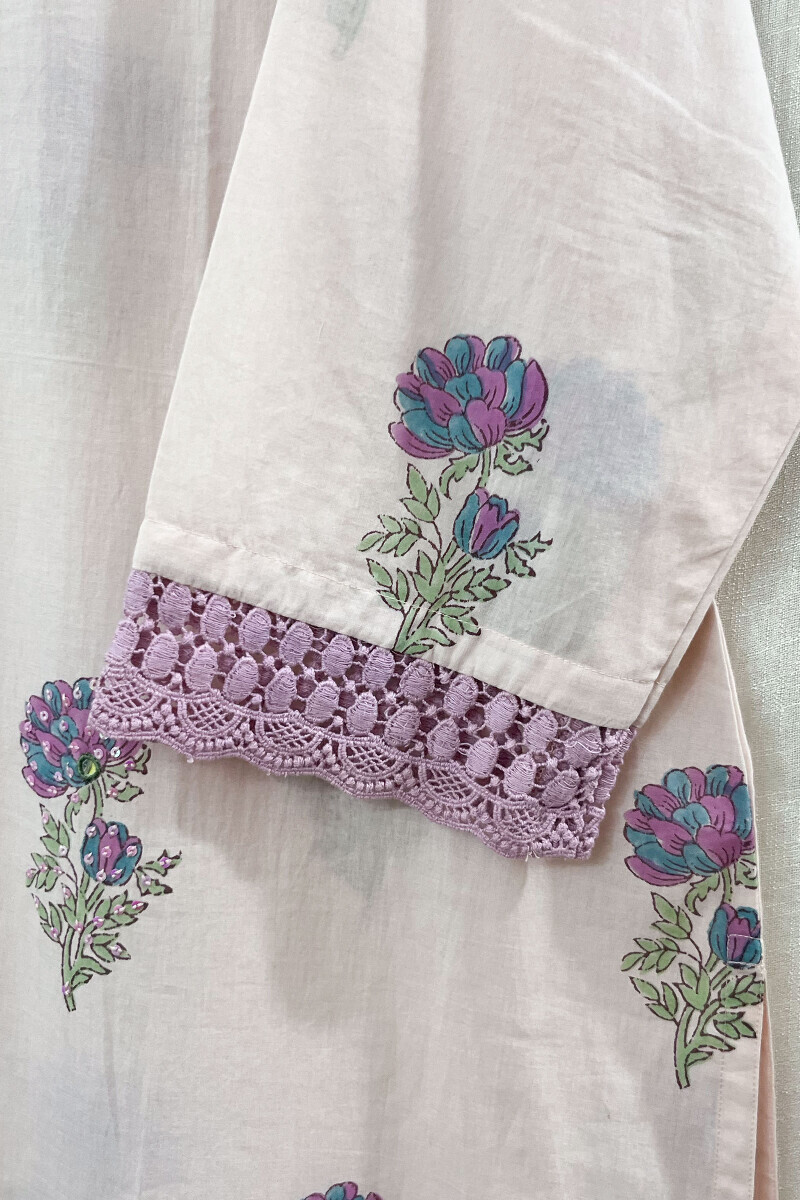 Pink Hand Block-Printed Straight Cotton Kurta