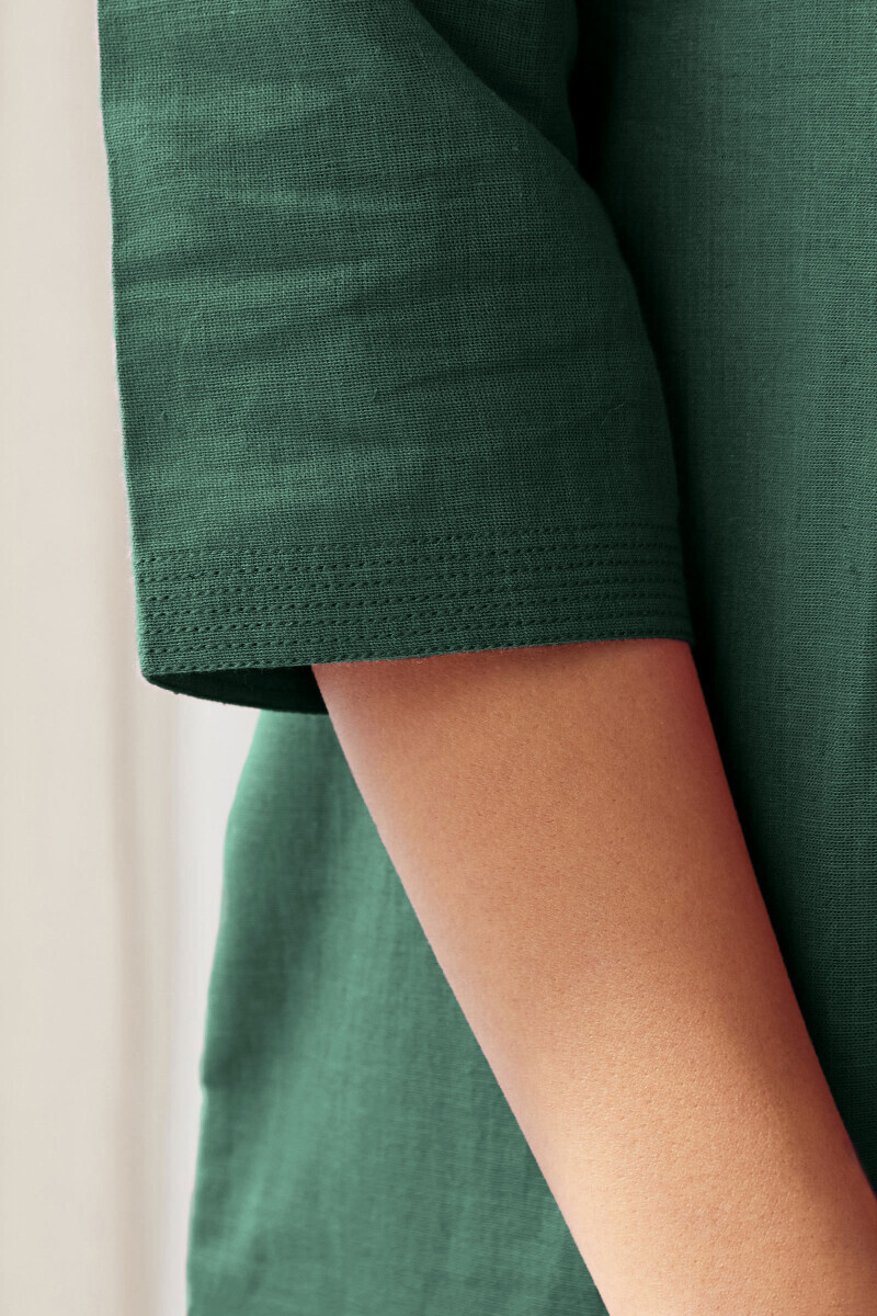 Jade Green Handcrafted Straight Cotton Flax Kurta
