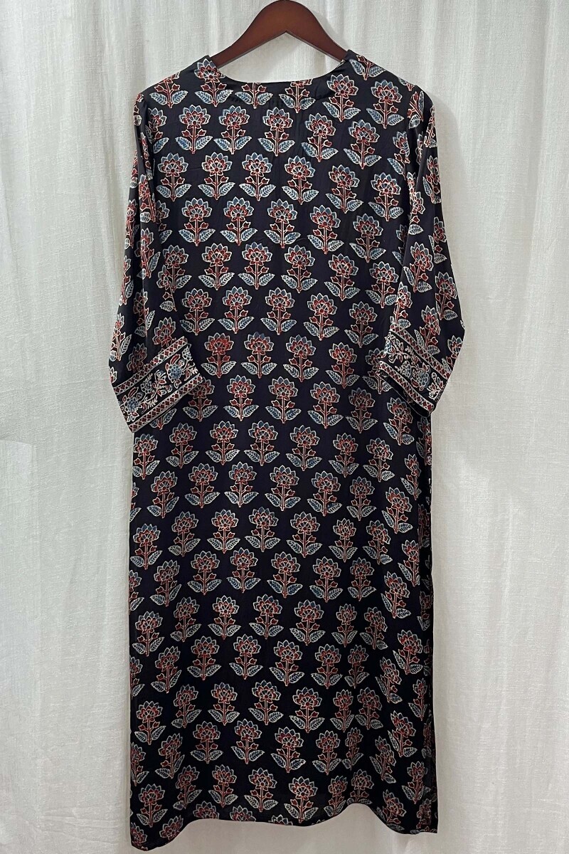 Black Hand Block-Printed Kurta