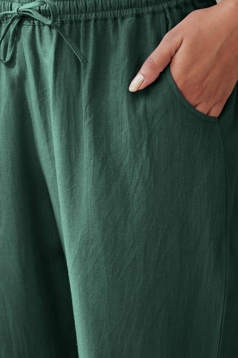 Jade Green Handcrafted Cotton Flax Narrow Pants