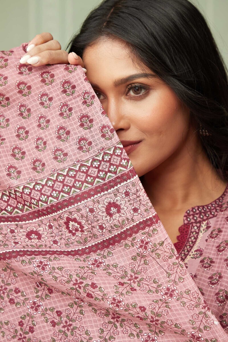 Pink Hand Printed Kota Dupatta
