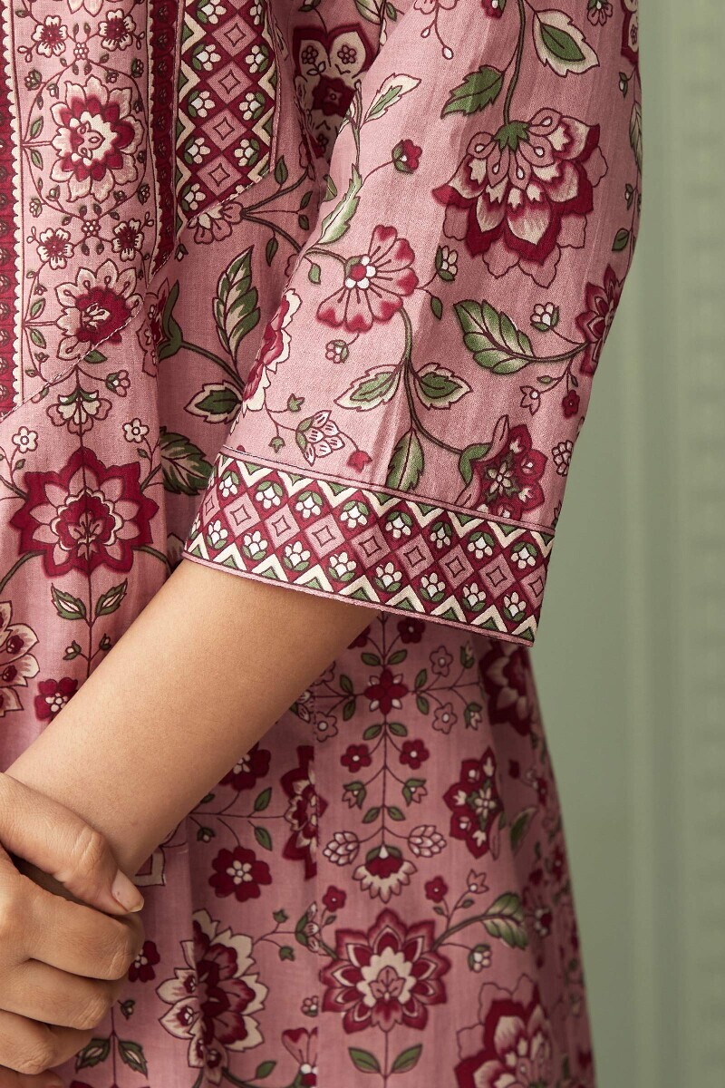 Pink Hand Printed Cotton Kaftan