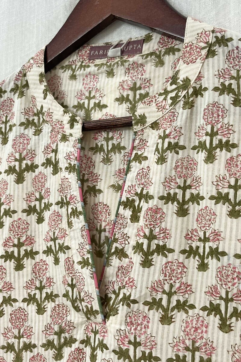 Off-White Hand Block-Printed Cotton Dobby Loungewear Set