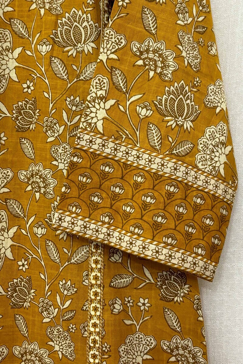 Mustard Hand Screen-Printed Straight Kurta