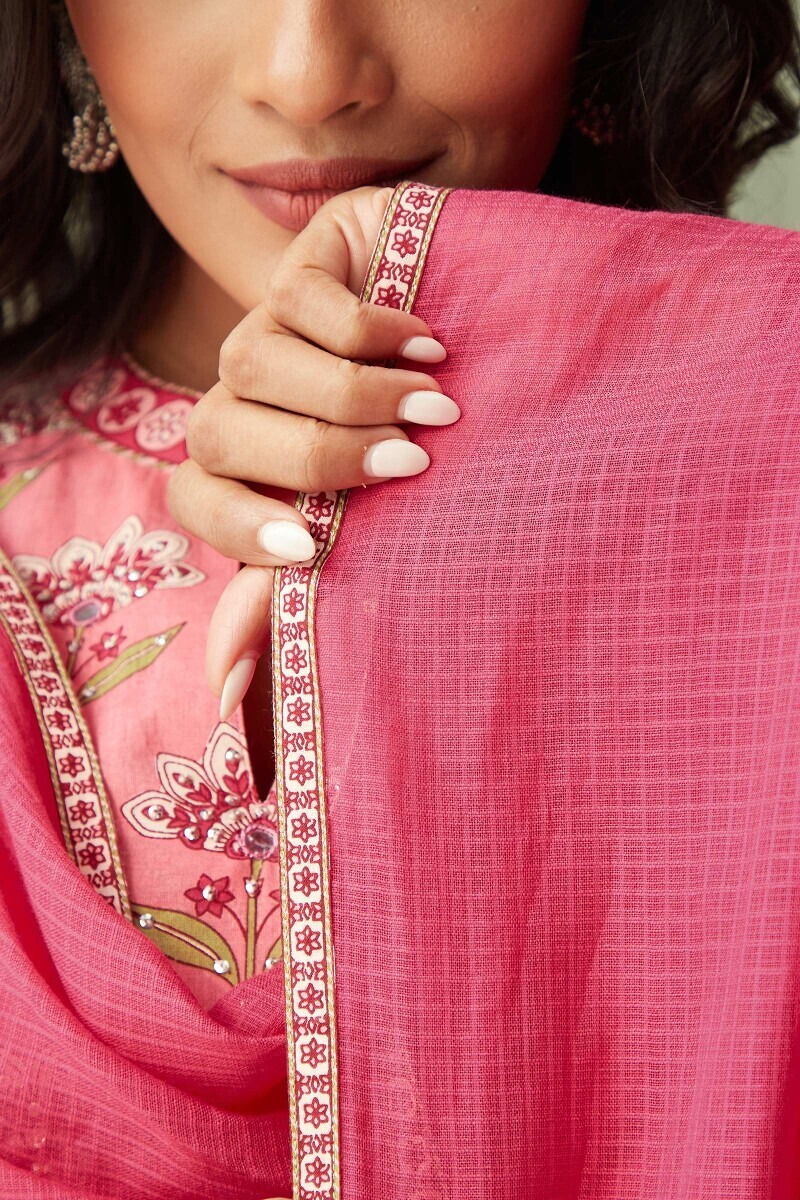 Pink Handcrafted Kota Dupatta