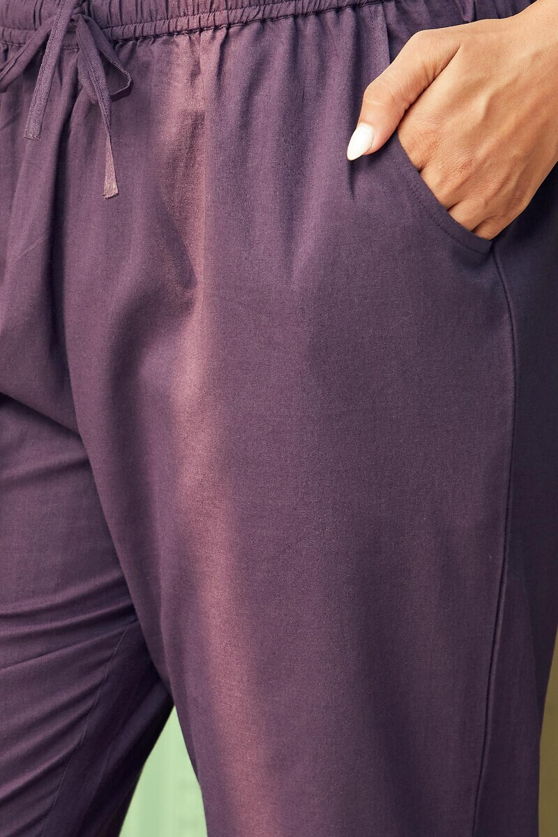 Purple Handcrafted Cotton Narrow Pants