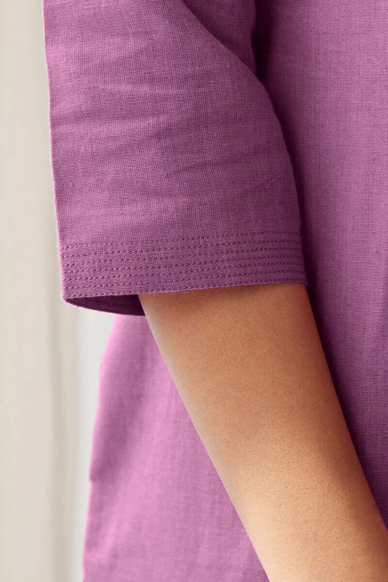 Purple Handcrafted Straight Cotton Flax Kurta