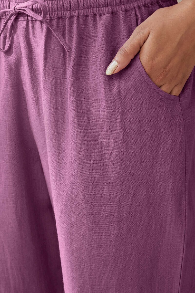 Purple Handcrafted Cotton Flax Narrow Pants