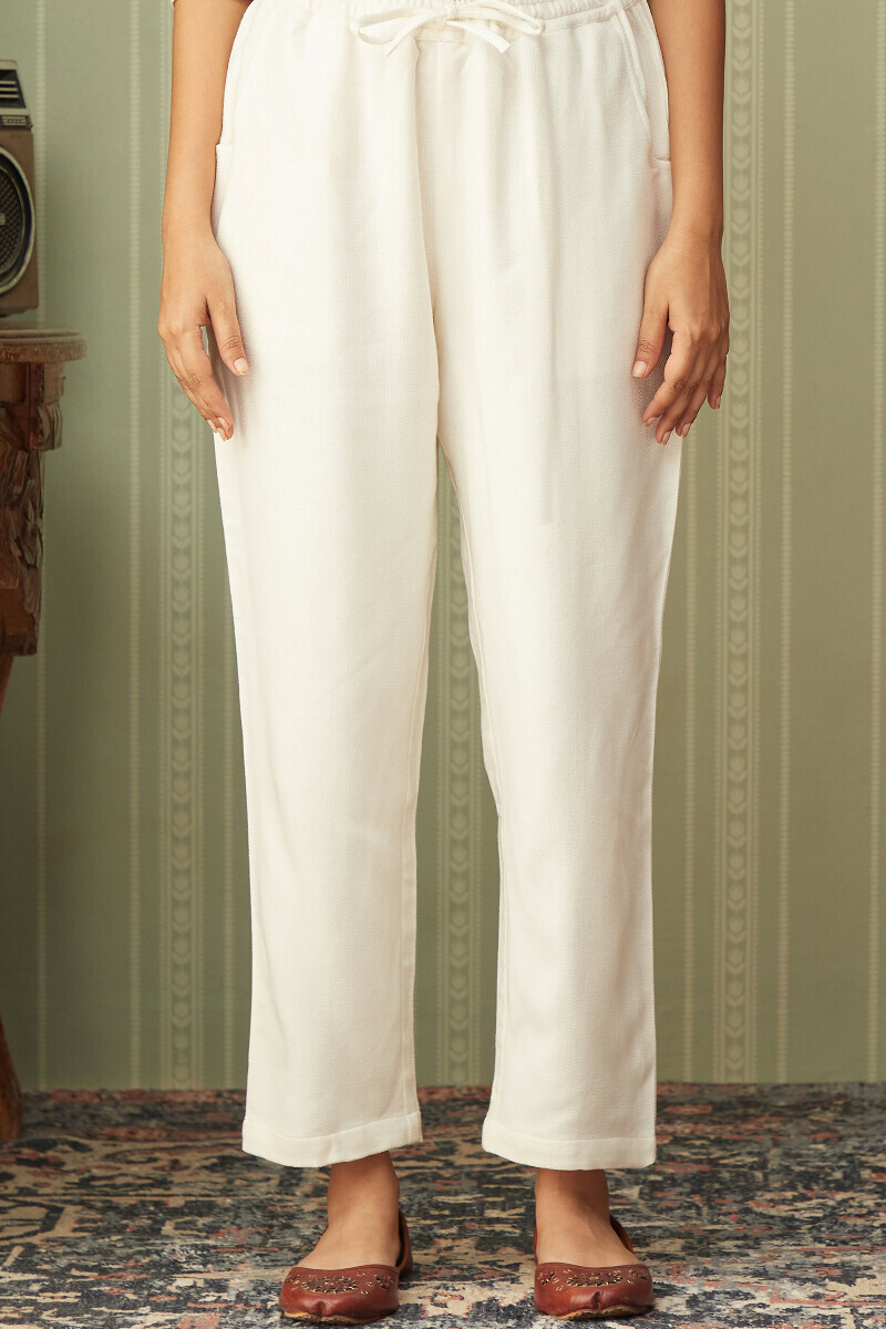 Off-White Handcrafted Faux Wool Narrow Pants
