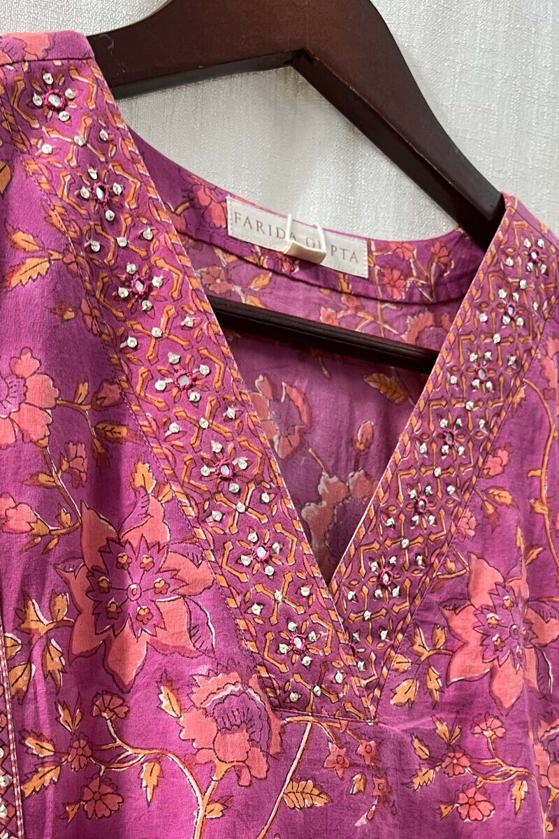 Purple Hand Block-Printed Kurta