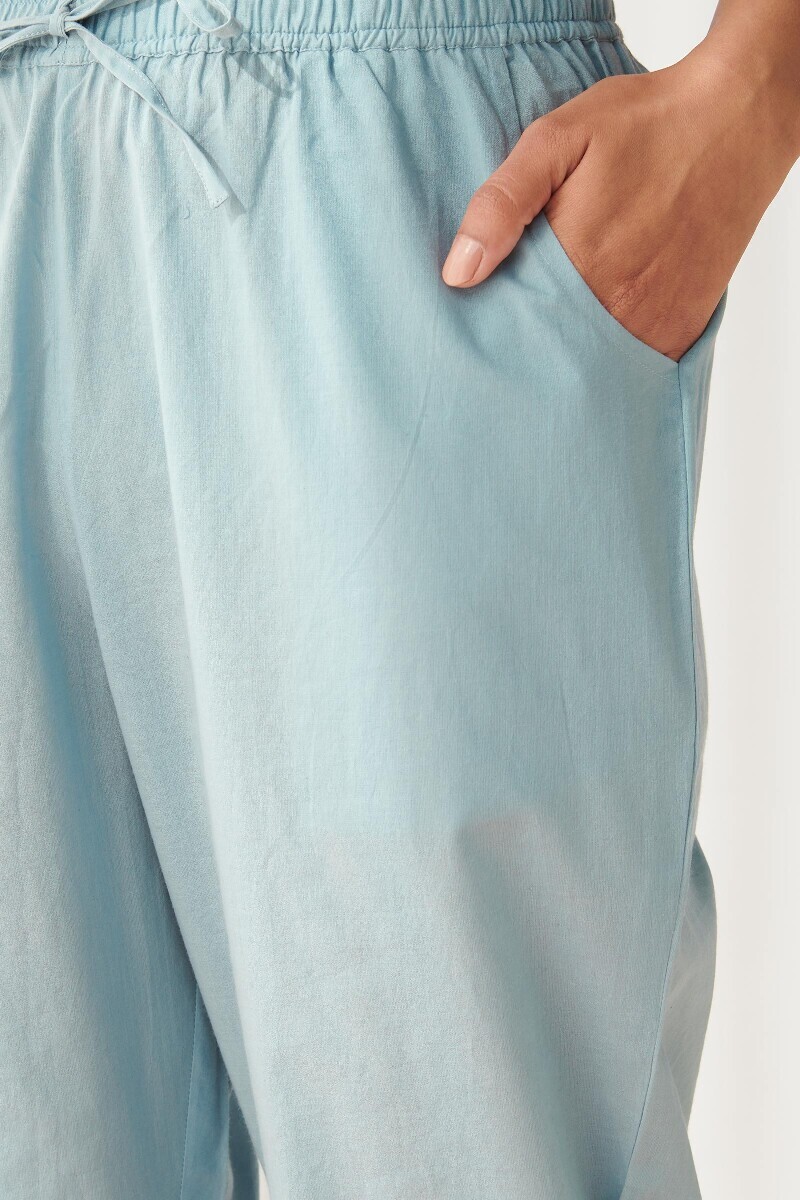 Blue Handcrafted Cotton Narrow Pants