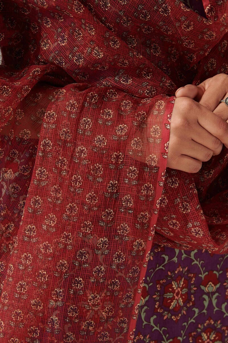 Red Hand Printed Kota Dupatta