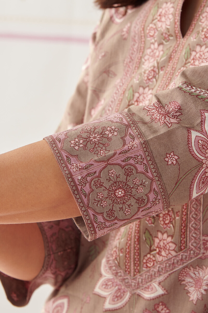 Grey Hand Printed Cotton Kaftan