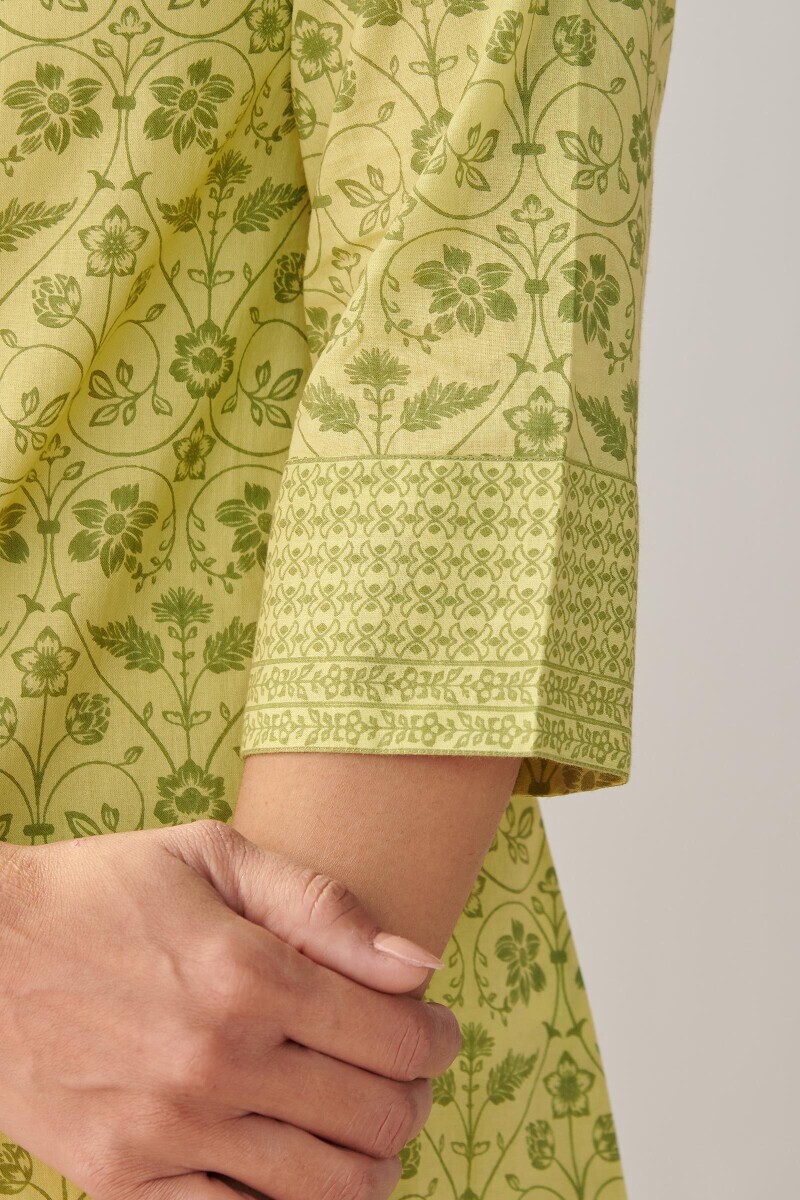 Lime Green Hand Printed Cotton Loungewear Set