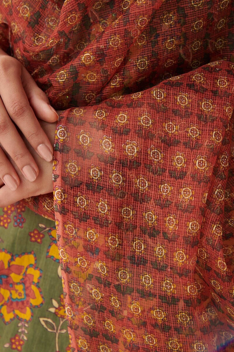 Rust Hand Printed Kota Dupatta