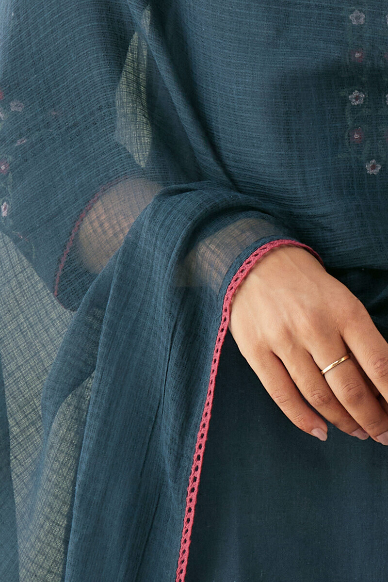 Twilight Blue Handcrafted Kota Dupatta