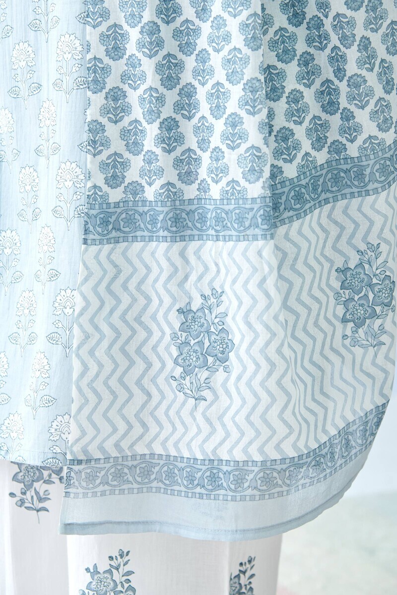 White Hand Printed Cotton Mul Dupatta