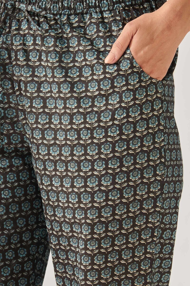 Black Hand Printed Cotton Narrow Pants