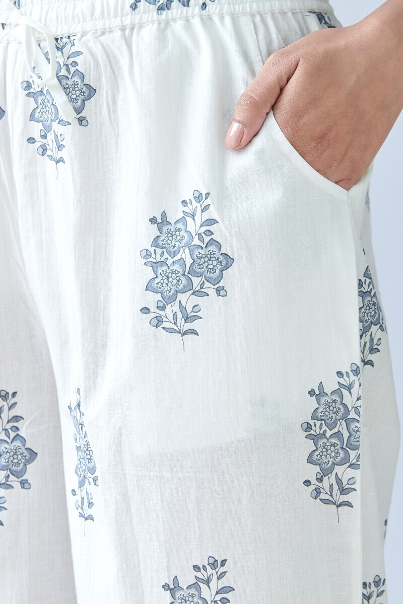 White Hand Printed Cotton Farsi