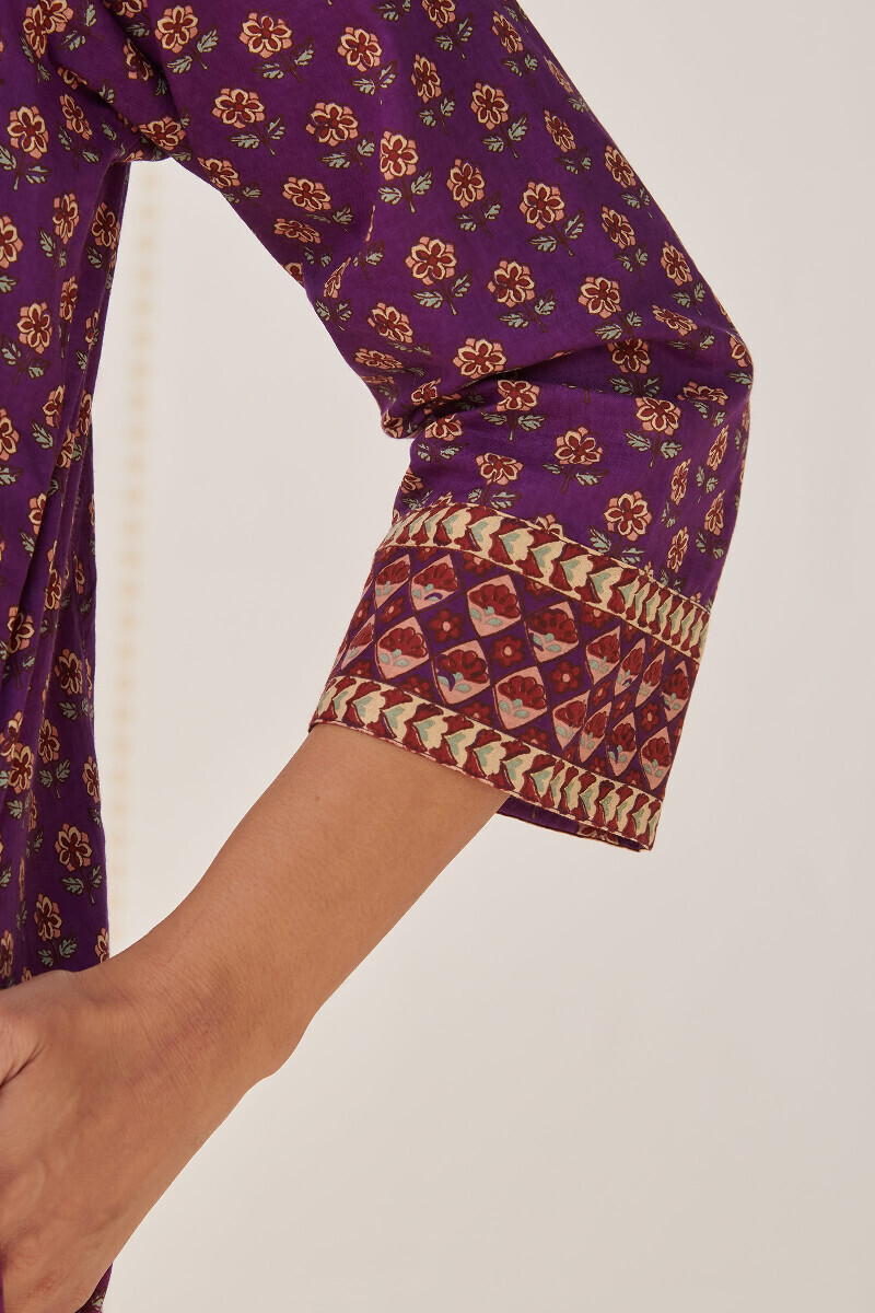 Purple Hand Printed Cotton Kaftan