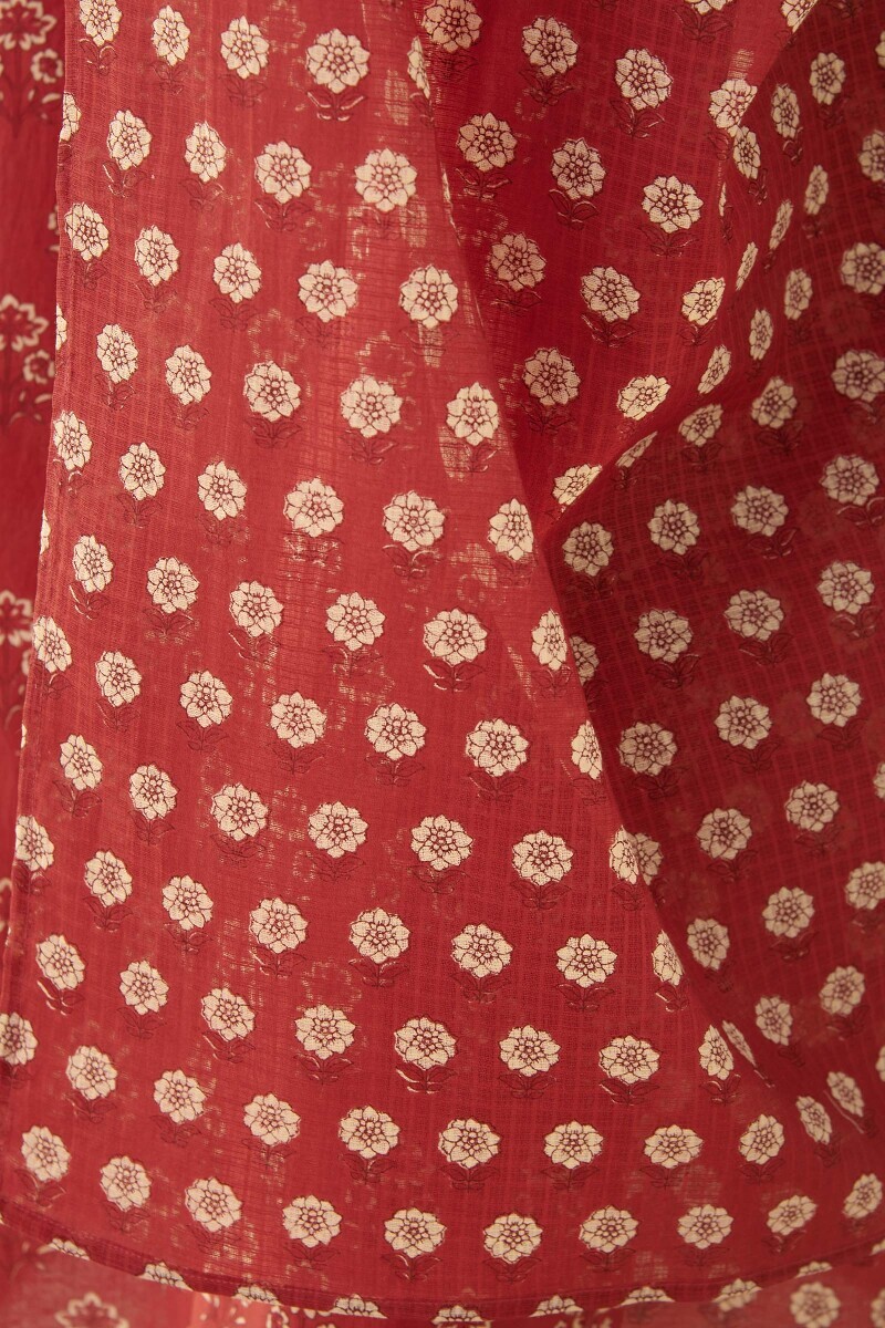 Red Hand Printed Kota Dupatta