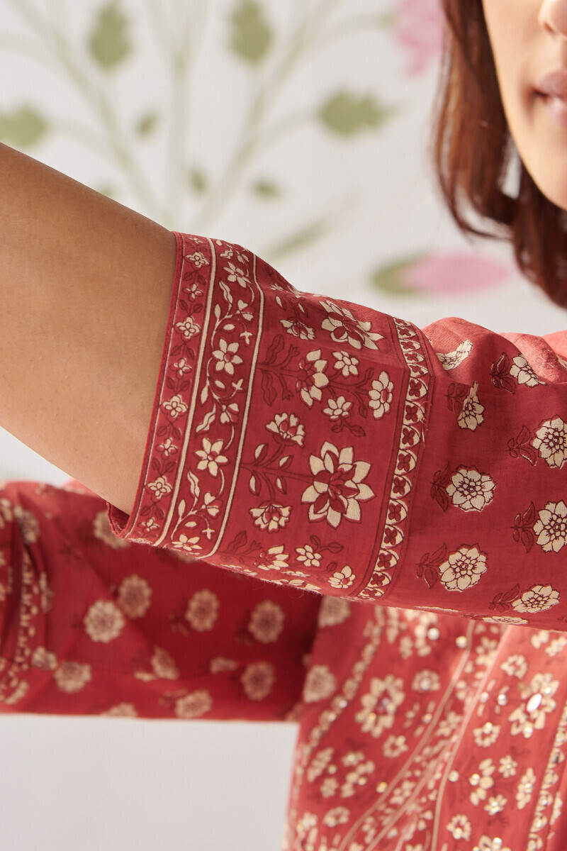 Red Hand Printed Cotton Top