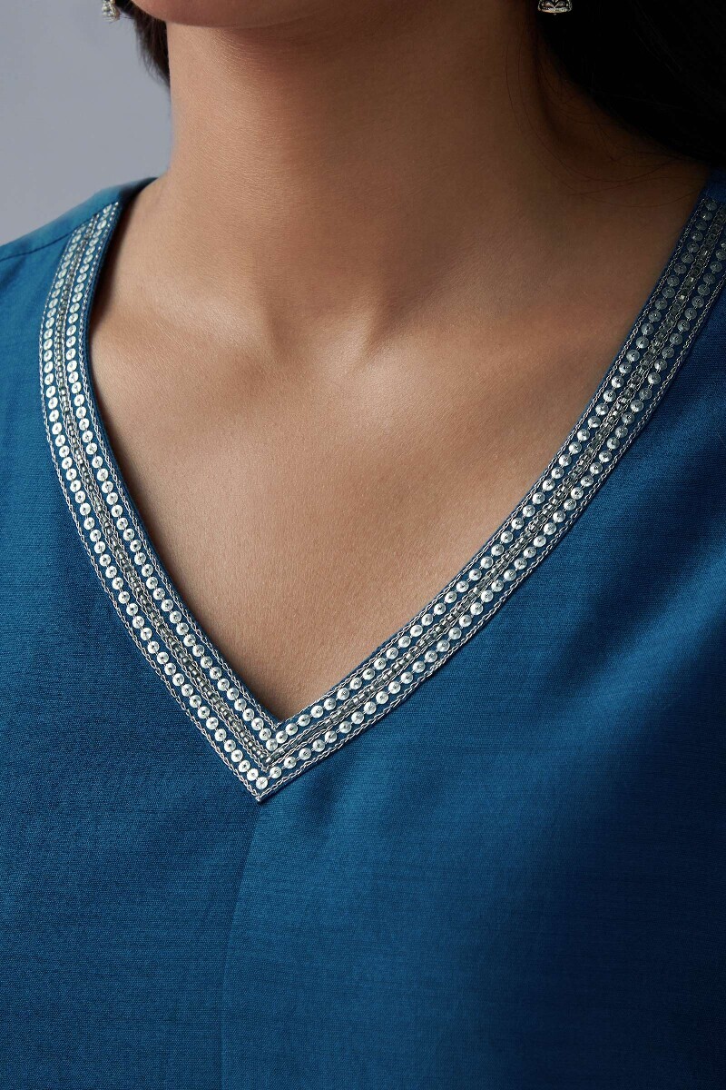 Blue Handcrafted Straight Chanderi Kurta