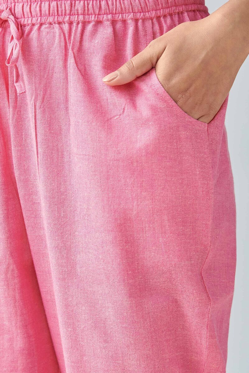 Pink Handcrafted Cotton Narrow Pants