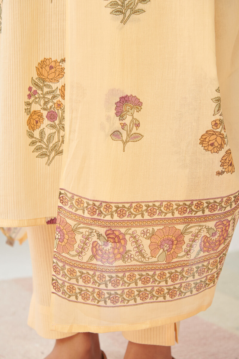 Yellow Hand Printed Cotton Mul Dupatta