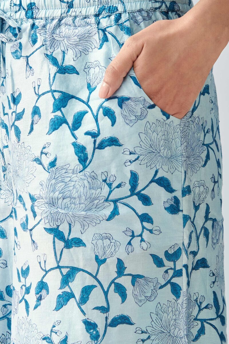 Blue Hand Block Printed Chanderi Palazzos