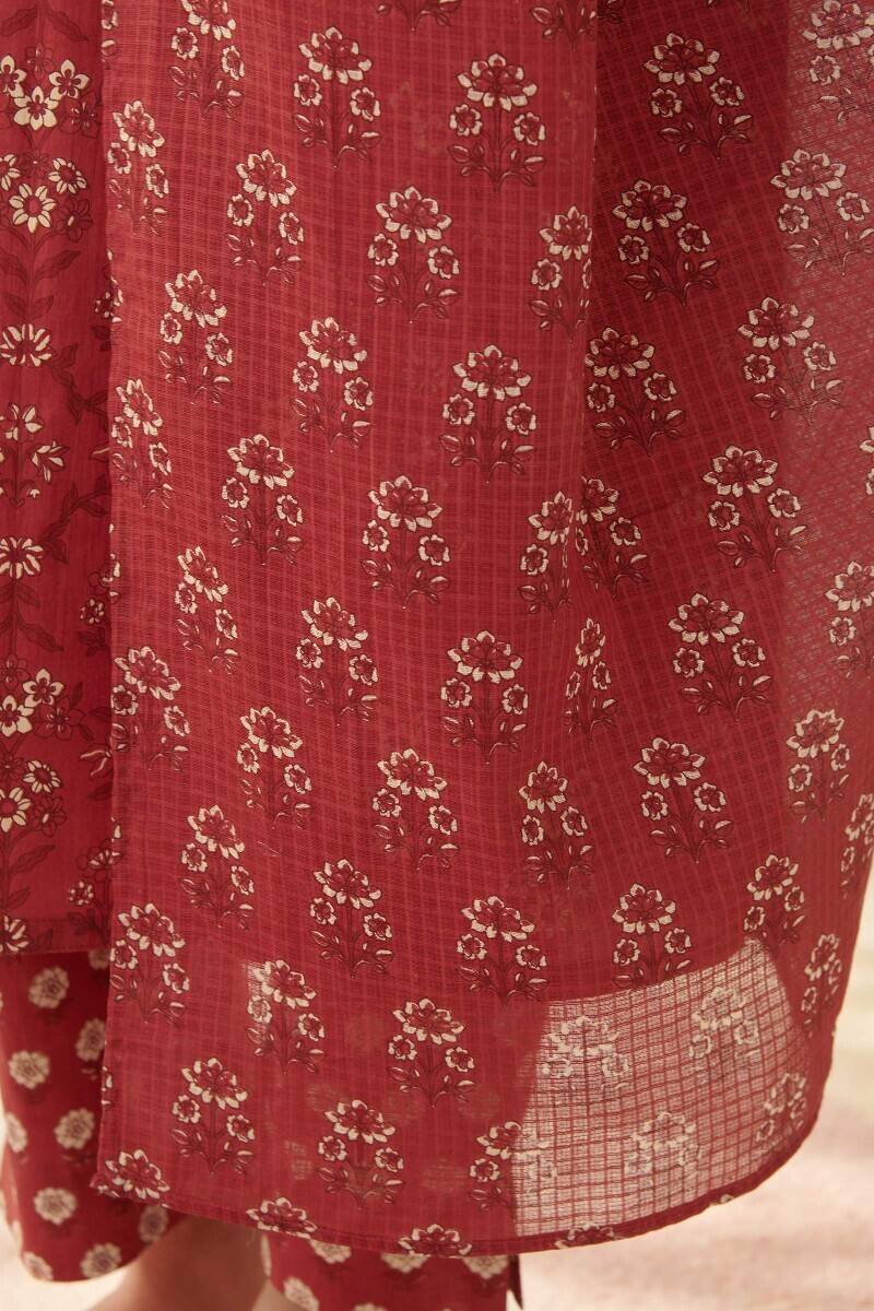 Red Hand Printed Kota Dupatta