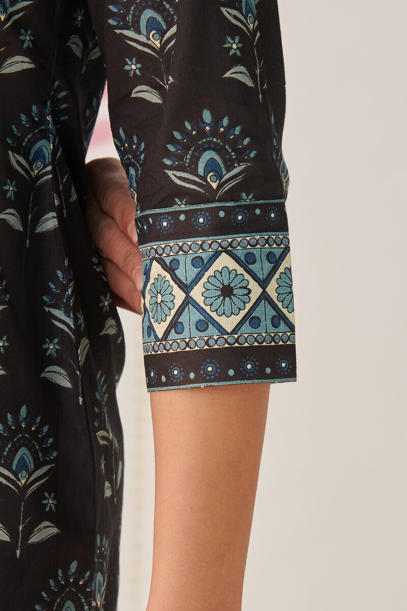 Black Hand Printed Cotton Loungewear Set