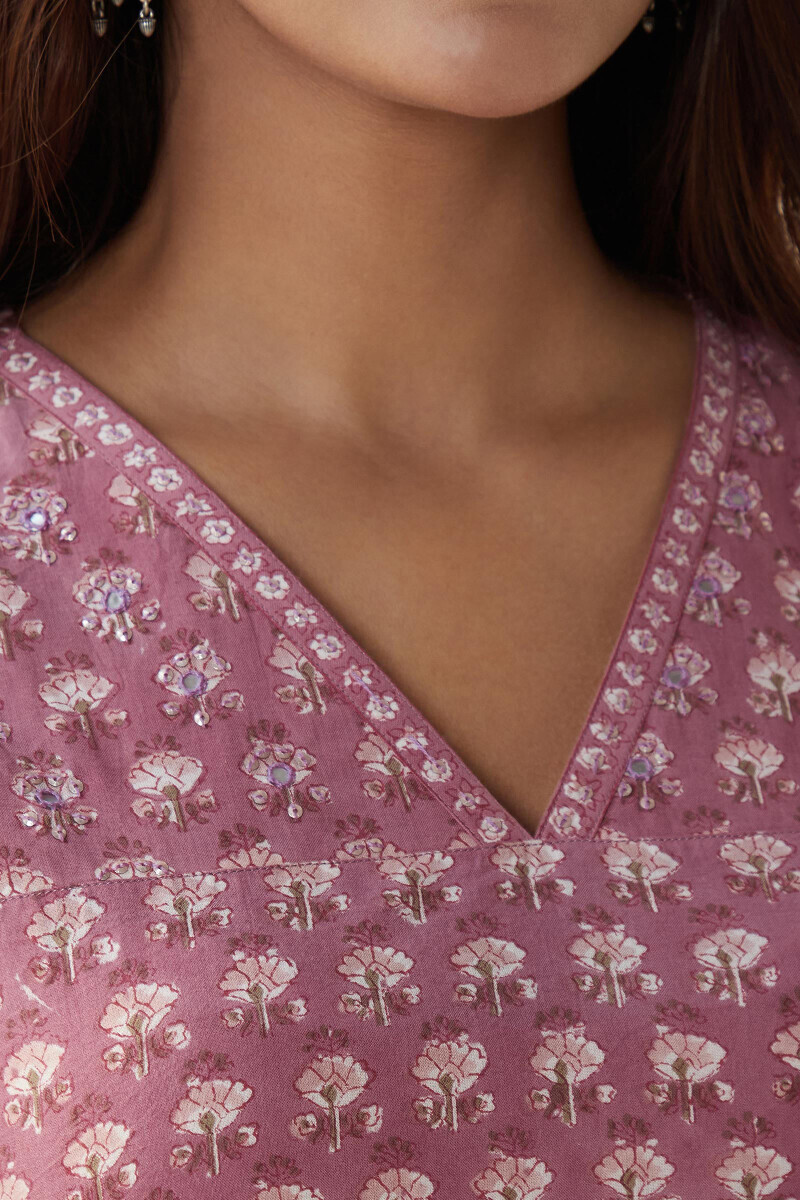 Pink Hand Block-Printed Straight Cotton Kurta