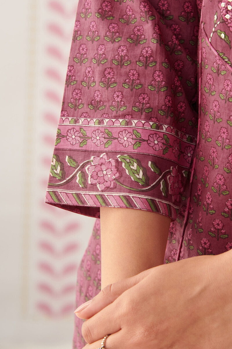 Mauve Handcrafted Straight Cotton Flax Kurta