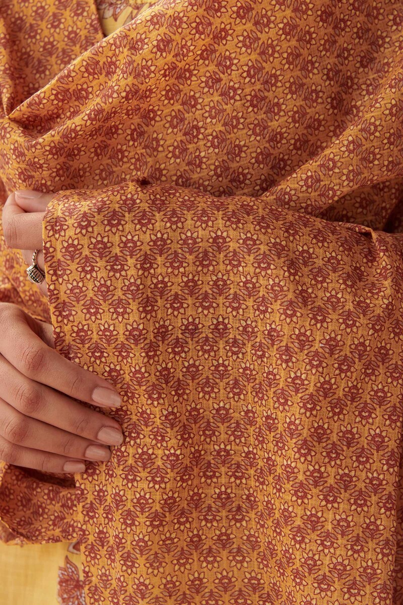Orange Hand Printed Kota Dupatta