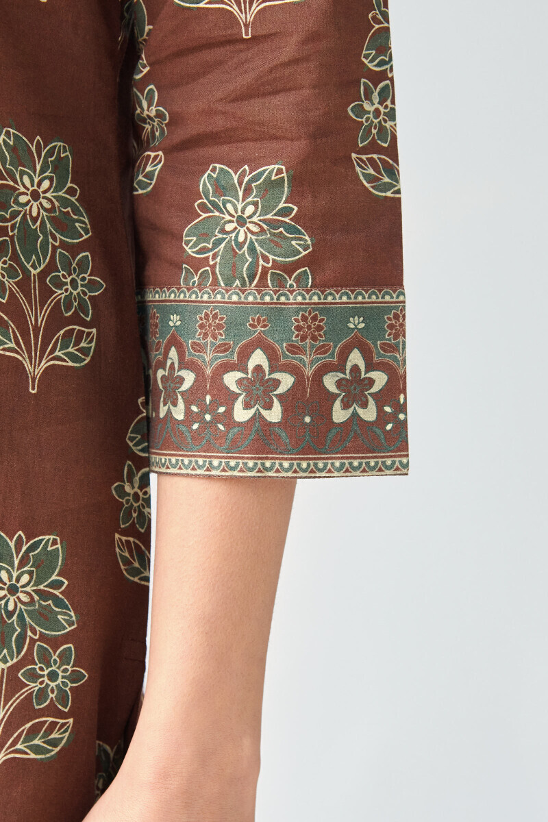 Brown Printed Straight Cotton Kurta