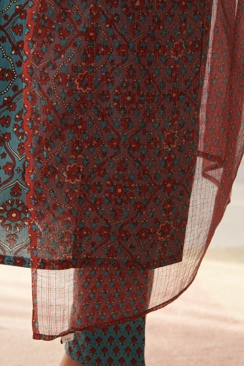 Maroon Hand Printed Kota Dupatta
