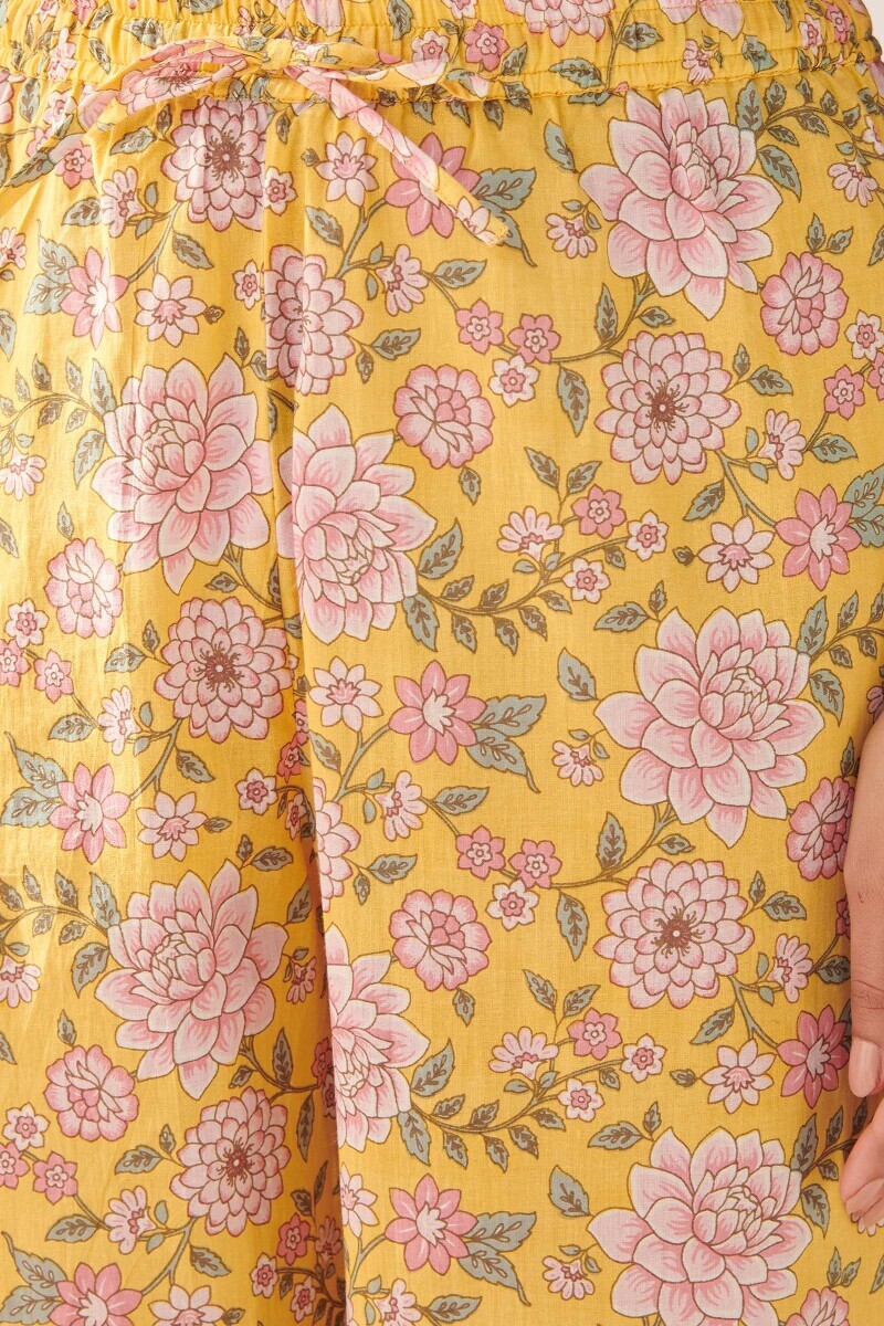 Yellow Hand Printed Cotton Izhaar Pants