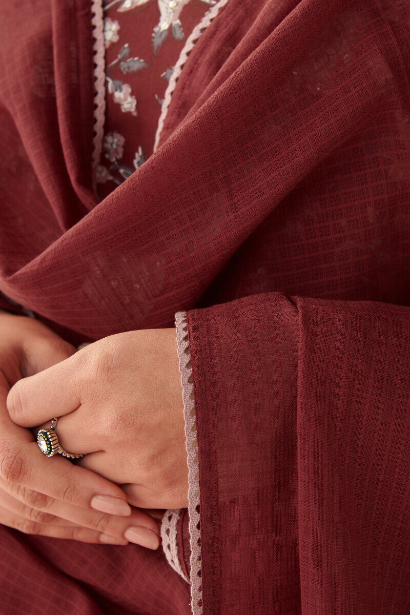 Maroon Handcrafted Kota Dupatta