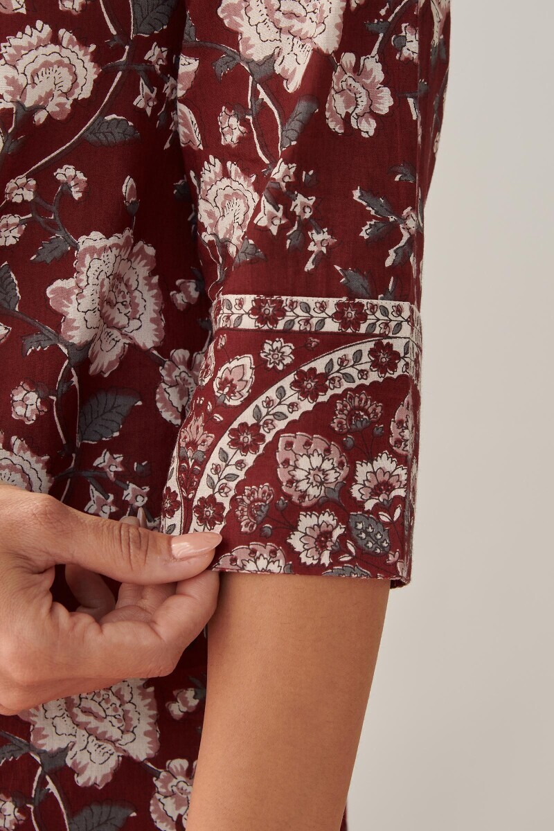 Maroon Hand Printed Cotton Loungewear Set