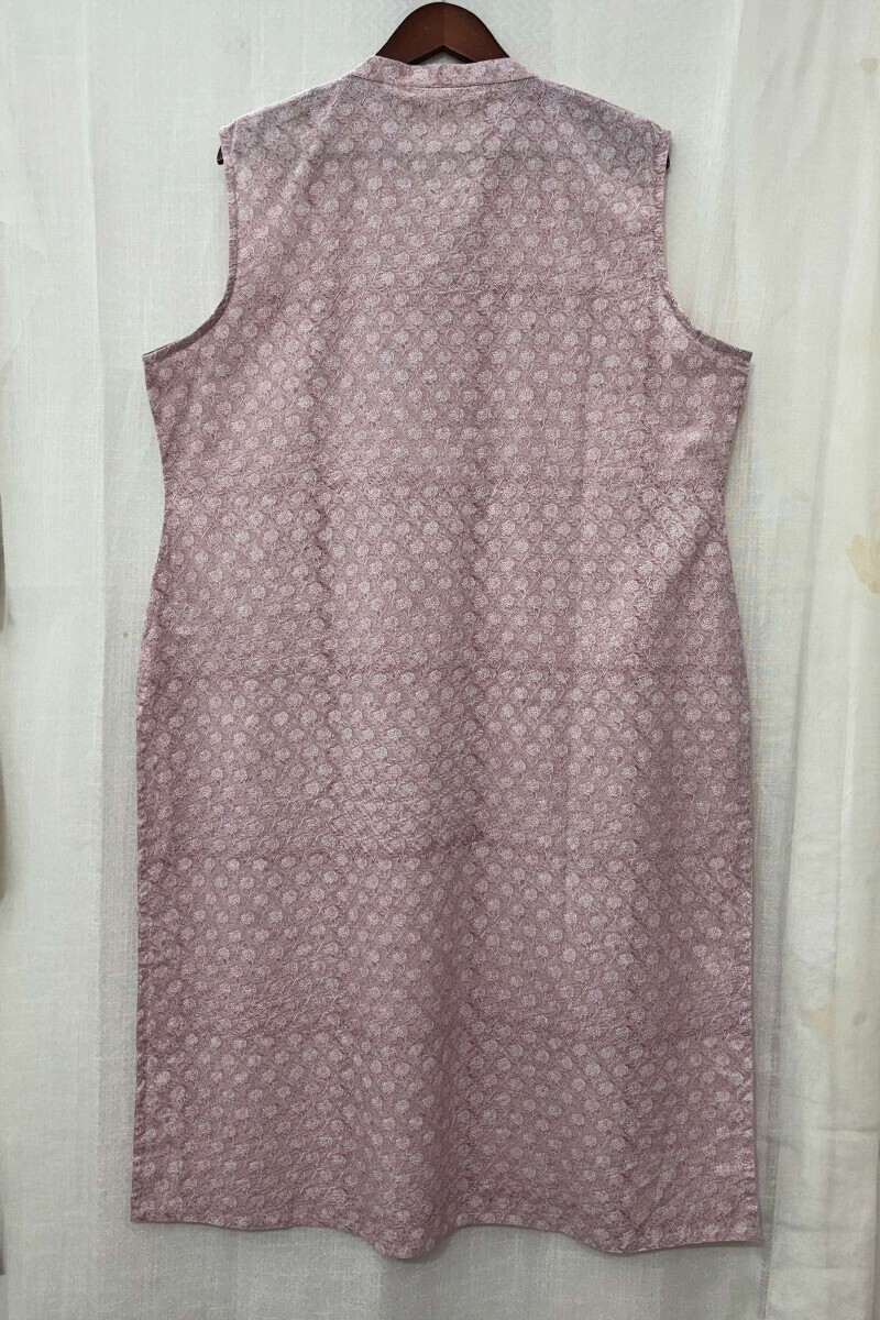 Pink Hand Block-Printed Straight Cotton Kurta